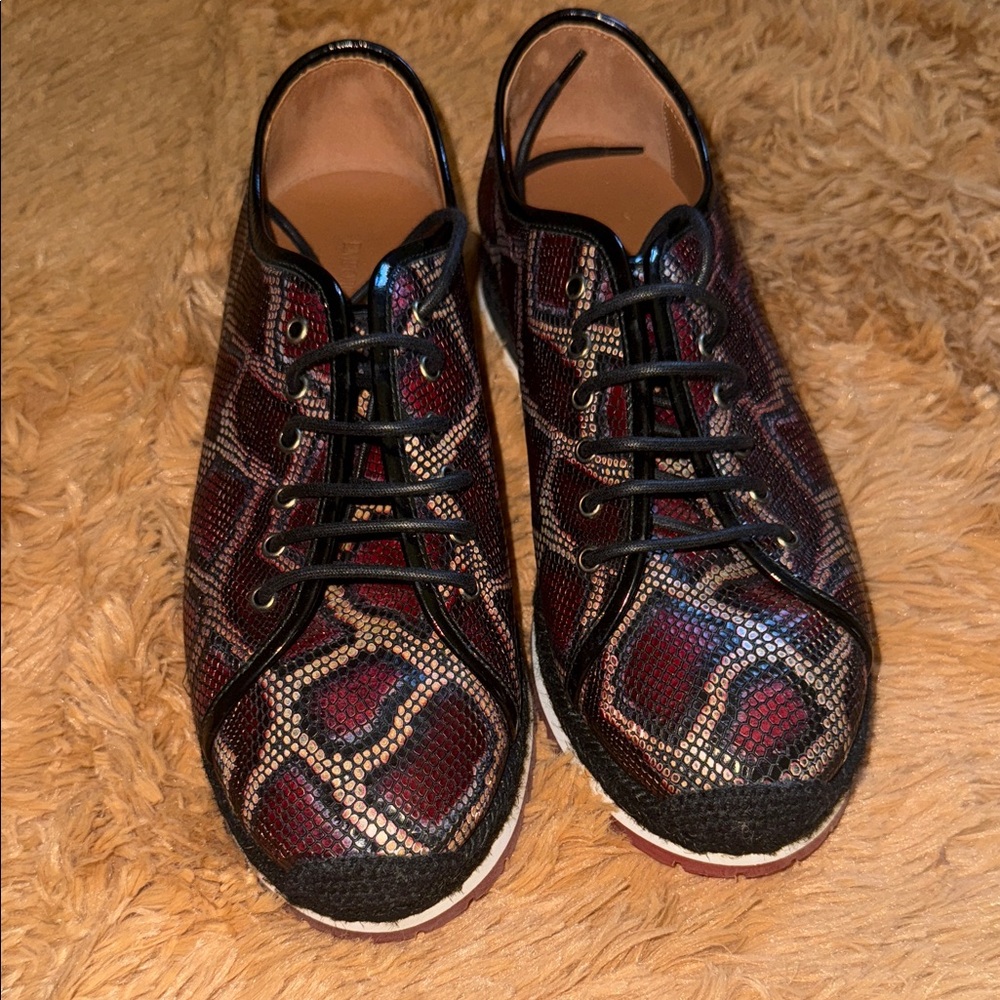 Emporio Armani Red and Black Snakeskin Sneakers